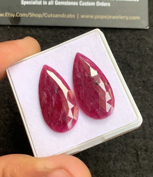 Natural Ruby Gemstone Rose Cut Pear Shape Cabochon High Quality Loose Gemstones For Jewelry Making 28x14 MM Size 1 Pair V4347 - Image 2