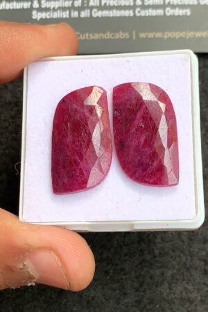Natural Ruby Gemstone Rose Cut Fancy Shape Cabochon High Quality Loose Gemstones For Jewelry Making 25x14 MM Size 1 Pair V4348