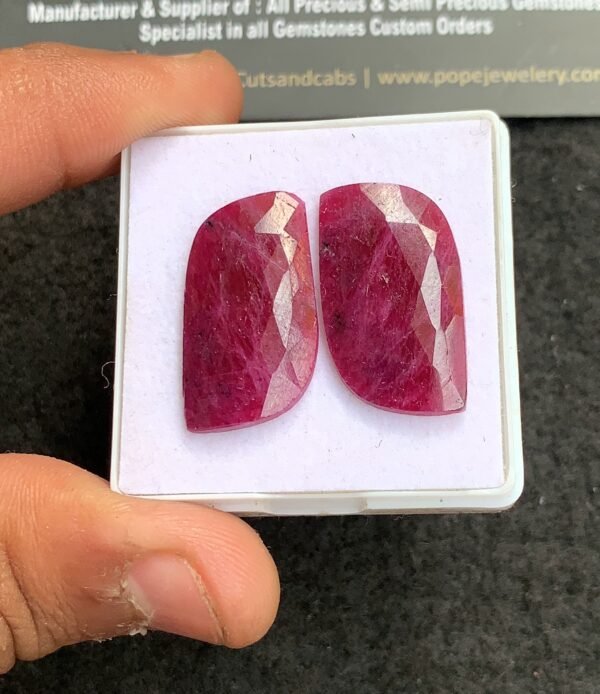 Natural Ruby Gemstone Rose Cut Fancy Shape Cabochon High Quality Loose Gemstones For Jewelry Making 25x14 MM Size 1 Pair V4348