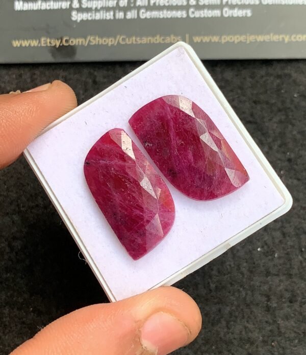 Natural Ruby Gemstone Rose Cut Fancy Shape Cabochon High Quality Loose Gemstones For Jewelry Making 25x14 MM Size 1 Pair V4348 - Image 2