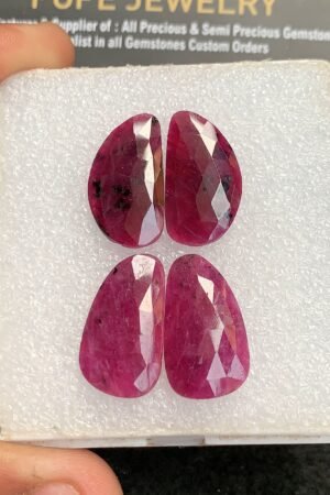 Natural Ruby Gemstone Rose Cut Fancy Shape Cabochon High Quality Loose Gemstones For Jewelry Making 22 MM Size 2 Pair V4349