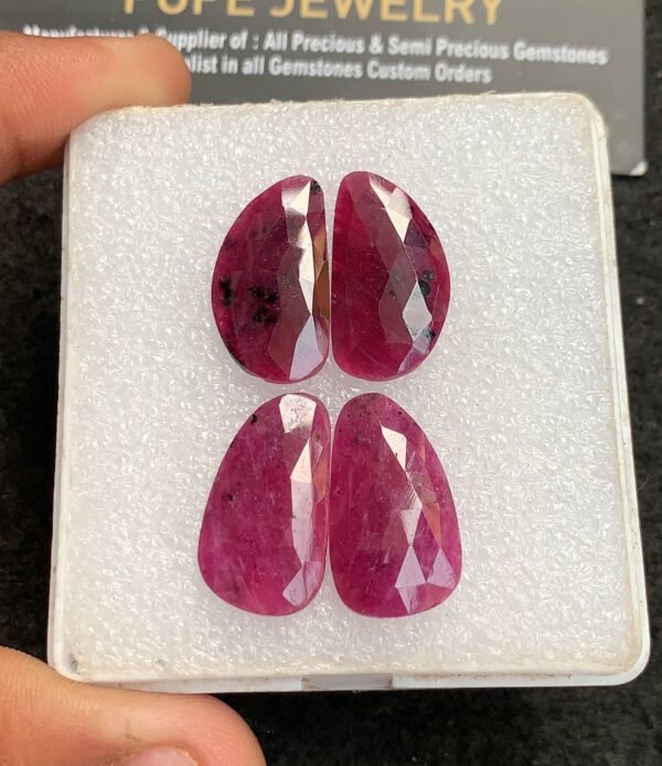 Natural Ruby Gemstone Rose Cut Fancy Shape Cabochon High Quality Loose Gemstones For Jewelry Making 22 MM Size 2 Pair V4349