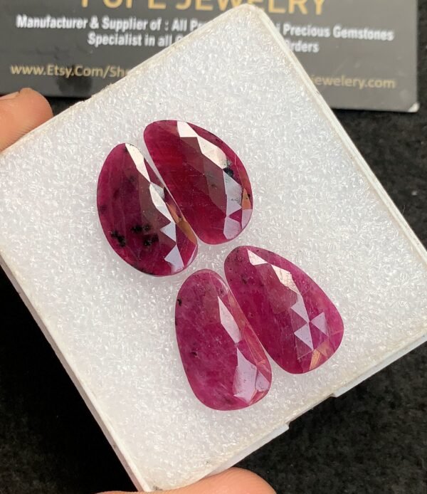 Natural Ruby Gemstone Rose Cut Fancy Shape Cabochon High Quality Loose Gemstones For Jewelry Making 22 MM Size 2 Pair V4349 - Image 2