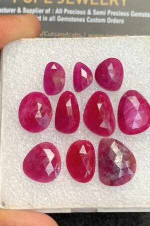 Natural Ruby Gemstone Rose Cut Mix Shape Cabochon High Quality Loose Gemstones For Jewelry Making 11-17 MM Size 10 Pcs V4350