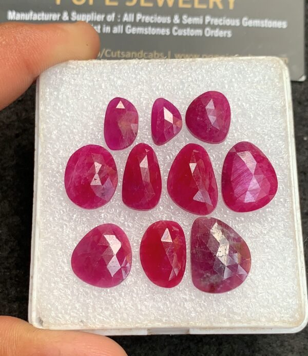 Natural Ruby Gemstone Rose Cut Mix Shape Cabochon High Quality Loose Gemstones For Jewelry Making 11-17 MM Size 10 Pcs V4350