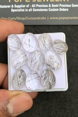 Natural Black Rutile Gemstone Rose Cut Fancy Shape Cabochon High Quality Loose Gemstones For Jewelry Making 11-15 MM Size 10 Pcs V4353