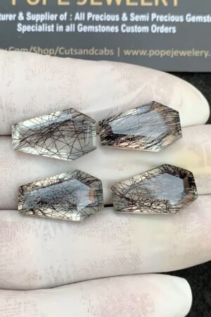 Natural Black Rutile Gemstone Faceted Cut Coffin Shape High Quality Loose Gemstones For Jewelry Making 20x13 MM Size 4 Pcs V4355