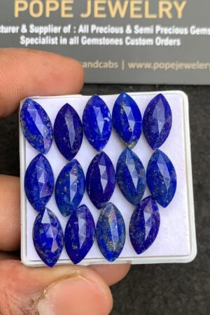 Natural Lapis Lazuli Gemstone Rose Cut Marquise Shape Cabochon High Quality Loose Gemstones For Jewelry Making 14x7 MM Size 14 Pcs V4358