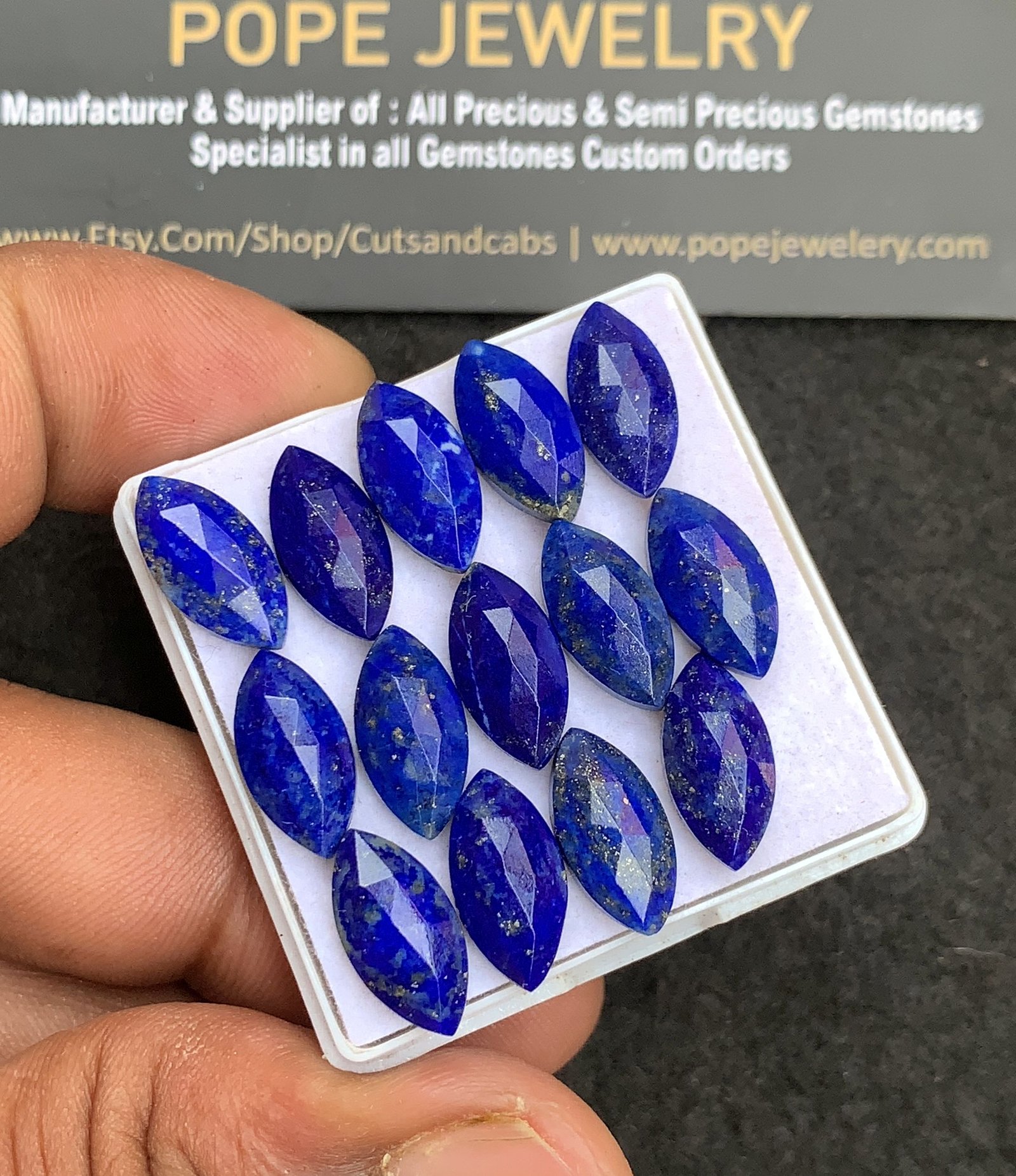 Natural Lapis Lazuli Gemstone Rose Cut Marquise Shape Cabochon High Quality Loose Gemstones For Jewelry Making 14x7 MM Size 14 Pcs V4358 - Image 2