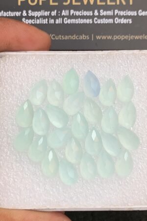 Natural Aqua Chalcedony Gemstone Rose Cut Pear Shape Cabochon High Quality Loose Gemstones For Jewelry Making 10x6 MM Size 26 Pcs V4360