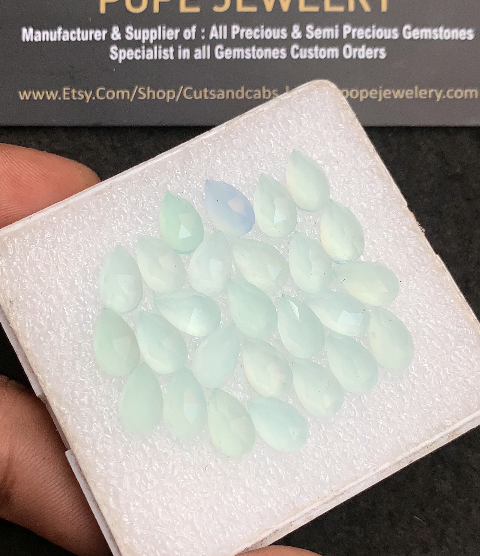 Natural Aqua Chalcedony Gemstone Rose Cut Pear Shape Cabochon High Quality Loose Gemstones For Jewelry Making 10x6 MM Size 26 Pcs V4360 - Image 2