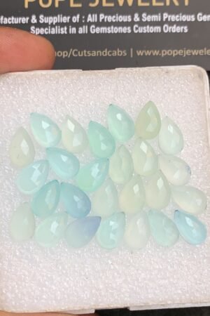 Natural Aqua Chalcedony Gemstone Rose Cut Pear Shape Cabochon High Quality Loose Gemstones For Jewelry Making 10x6 MM Size 26 Pcs V4361