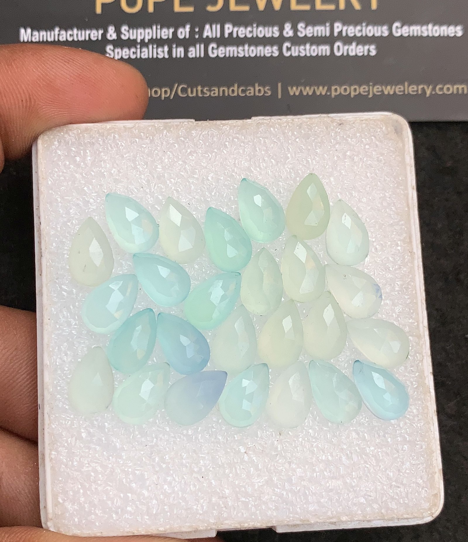 Natural Aqua Chalcedony Gemstone Rose Cut Pear Shape Cabochon High Quality Loose Gemstones For Jewelry Making 10x6 MM Size 26 Pcs V4361