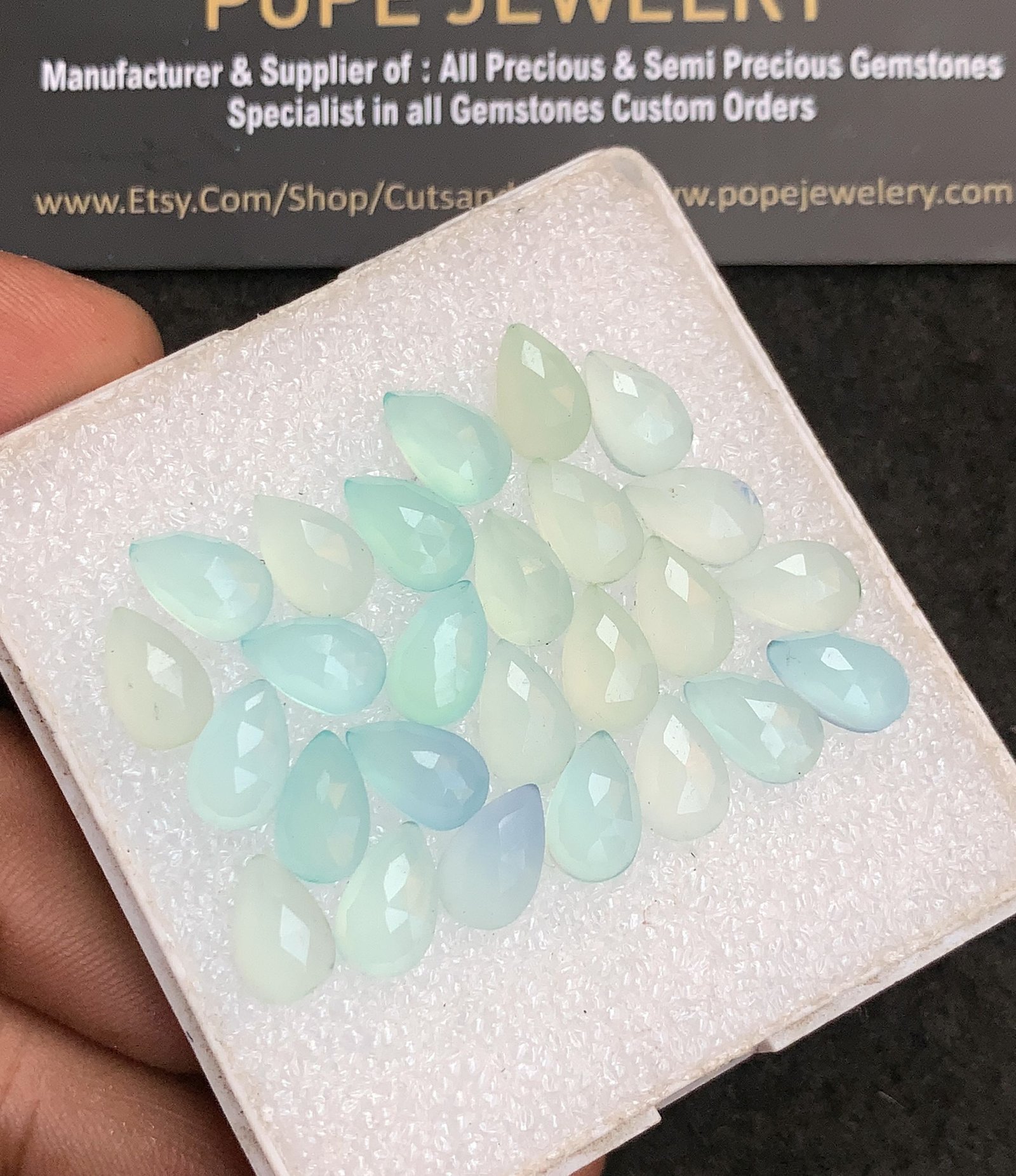 Natural Aqua Chalcedony Gemstone Rose Cut Pear Shape Cabochon High Quality Loose Gemstones For Jewelry Making 10x6 MM Size 26 Pcs V4361 - Image 2