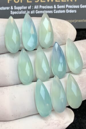 Natural Aqua Chalcedony Gemstone Rose Cut Pear Shape Cabochon High Quality Loose Gemstones For Jewelry Making 20x8 MM Size 10 Pcs V4362