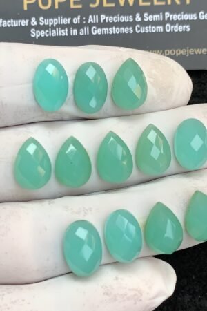 Natural Aqua Chalcedony Gemstone Rose Cut Mix Shape Cabochon High Quality Loose Gemstones For Jewelry Making 12x8 MM Size 12 Pcs V4363