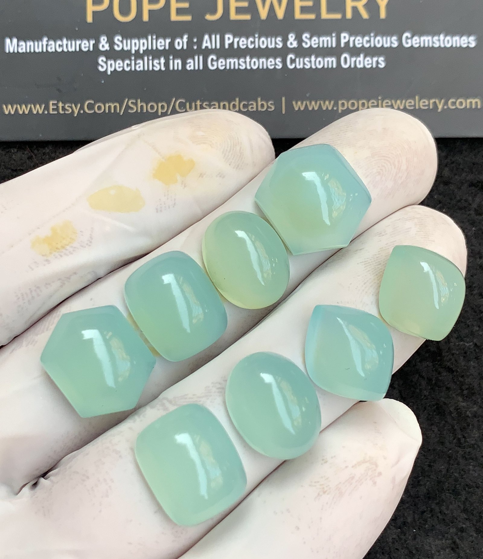 Natural Aqua Chalcedony Gemstone Smooth Mix Shape Cabochon High Quality Loose Gemstones For Jewelry Making 12-16 MM Size 4 Pair V4364 - Image 2
