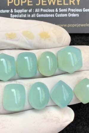 Natural Aqua Chalcedony Gemstone Smooth Mix Shape Cabochon High Quality Loose Gemstones For Jewelry Making 12-16 MM Size 4 Pair V4364