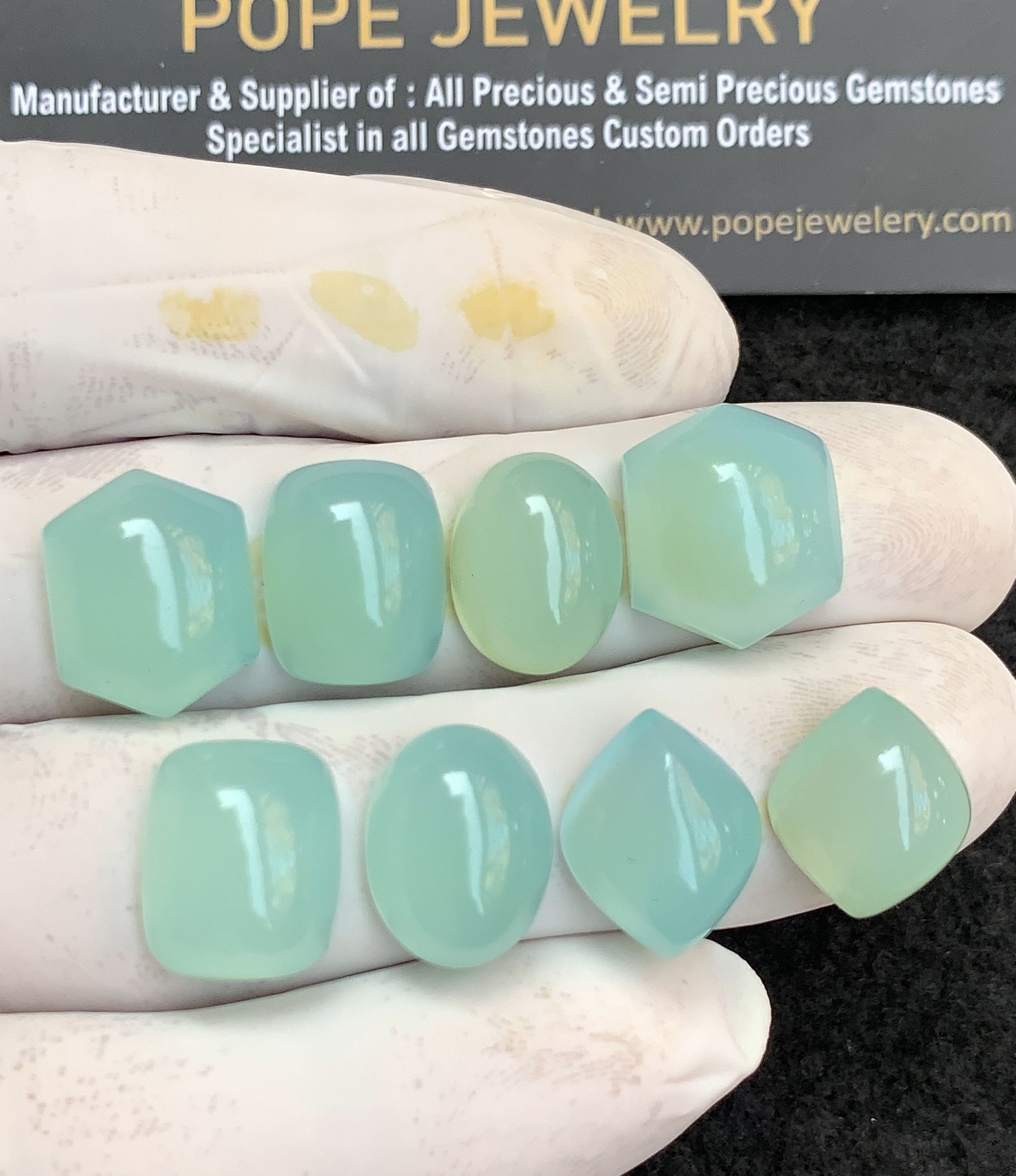 Natural Aqua Chalcedony Gemstone Smooth Mix Shape Cabochon High Quality Loose Gemstones For Jewelry Making 12-16 MM Size 4 Pair V4364