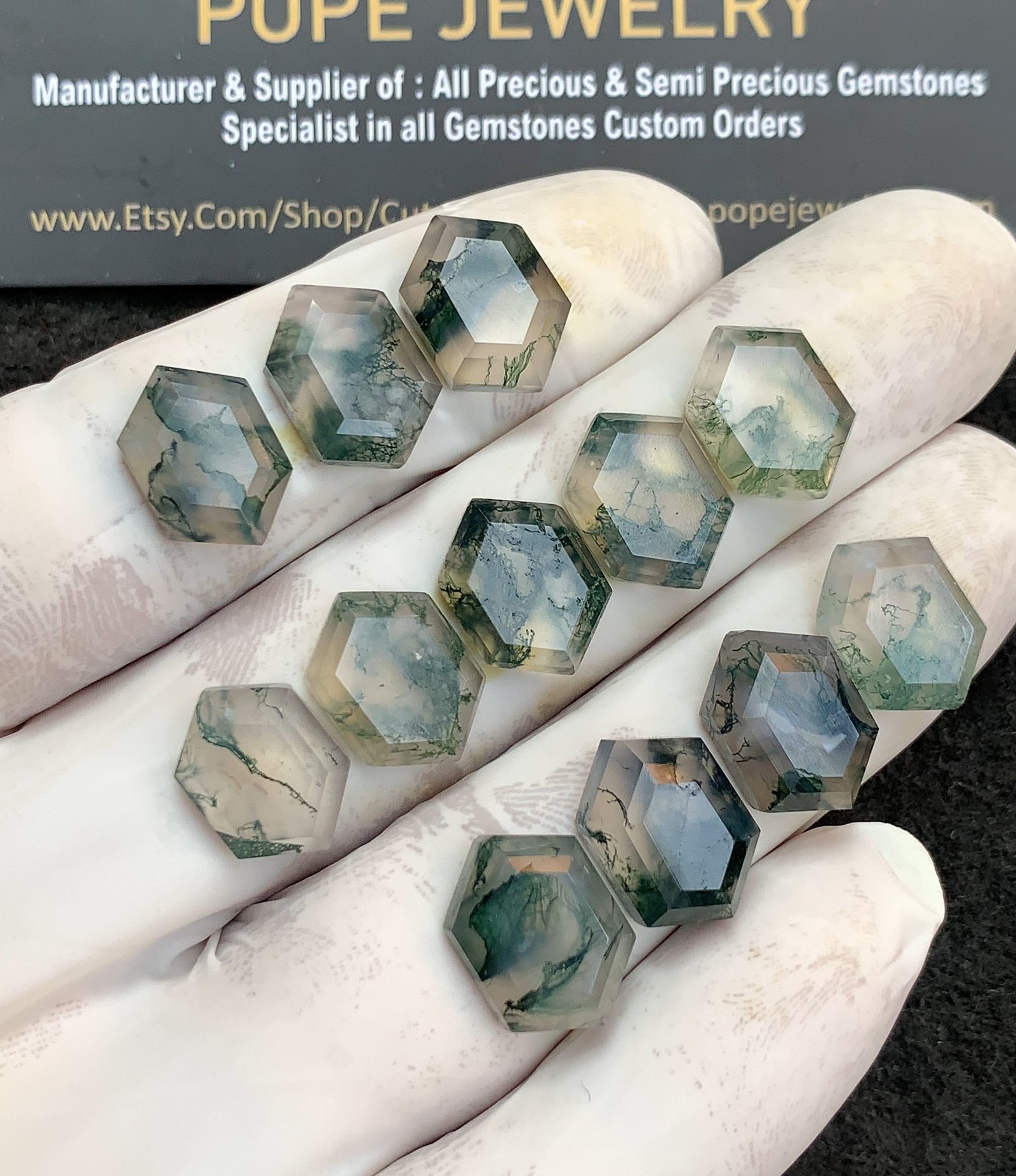 Natural Moss Agate Gemstone Step Cut Hexagon Shape Cabochon High Quality Loose Gemstones For Jewelry Making 14x10 MM Size 12 Pcs V4365 - Image 2