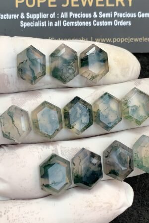 Natural Moss Agate Gemstone Step Cut Hexagon Shape Cabochon High Quality Loose Gemstones For Jewelry Making 14x10 MM Size 12 Pcs V4365