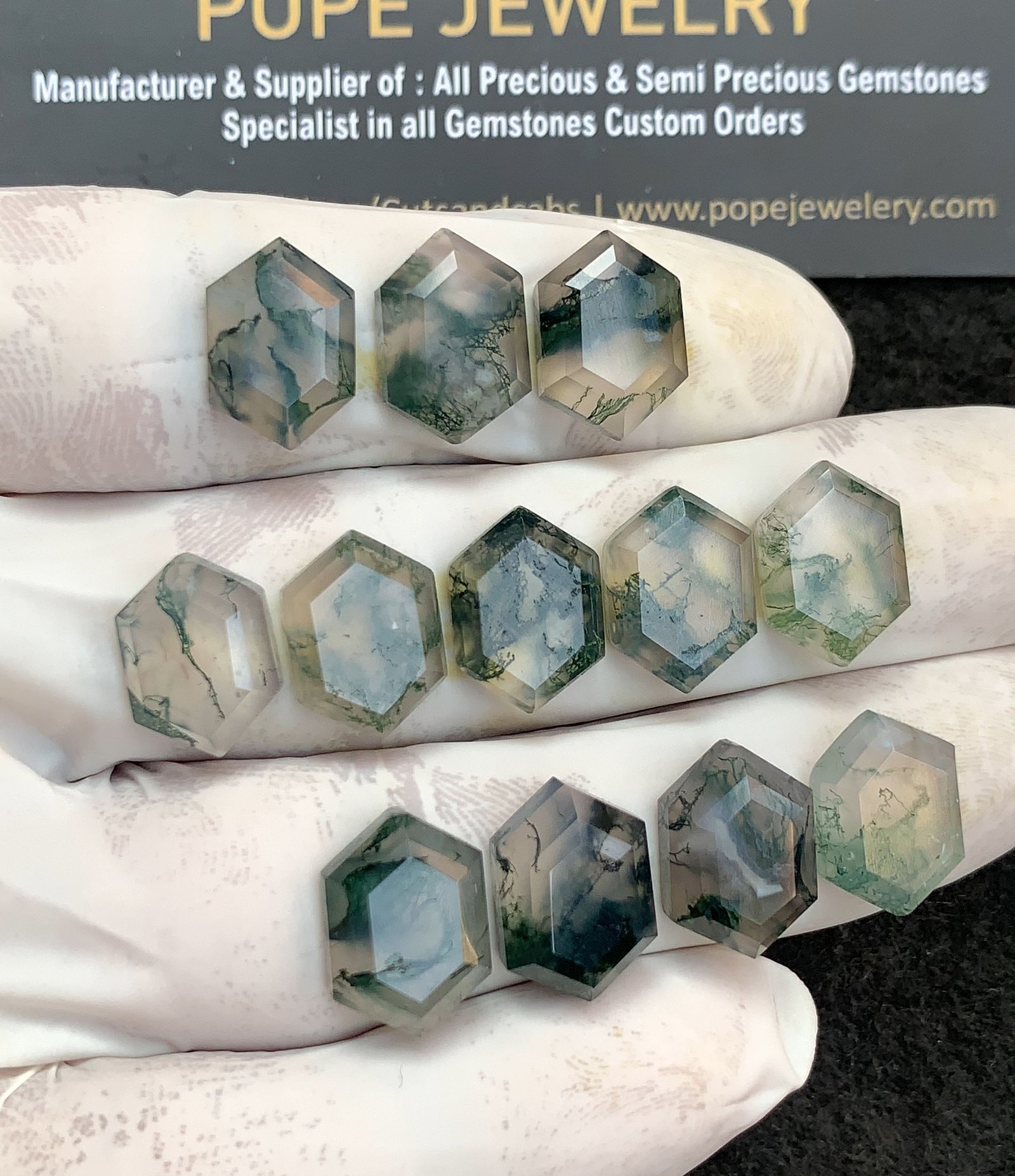 Natural Moss Agate Gemstone Step Cut Hexagon Shape Cabochon High Quality Loose Gemstones For Jewelry Making 14x10 MM Size 12 Pcs V4365