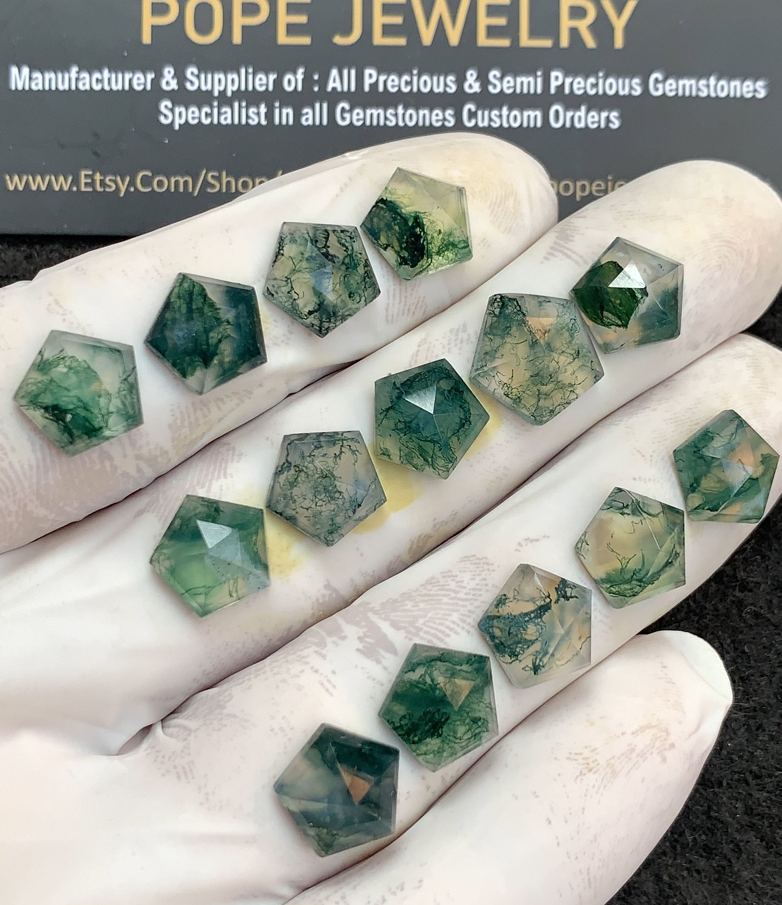 Natural Moss Agate Gemstone Step Cut Hexagon Shape Cabochon High Quality Loose Gemstones For Jewelry Making 10-12 MM Size 14 Pcs V4366 - Image 2