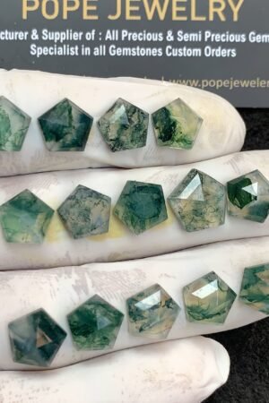 Natural Moss Agate Gemstone Step Cut Hexagon Shape Cabochon High Quality Loose Gemstones For Jewelry Making 10-12 MM Size 14 Pcs V4366