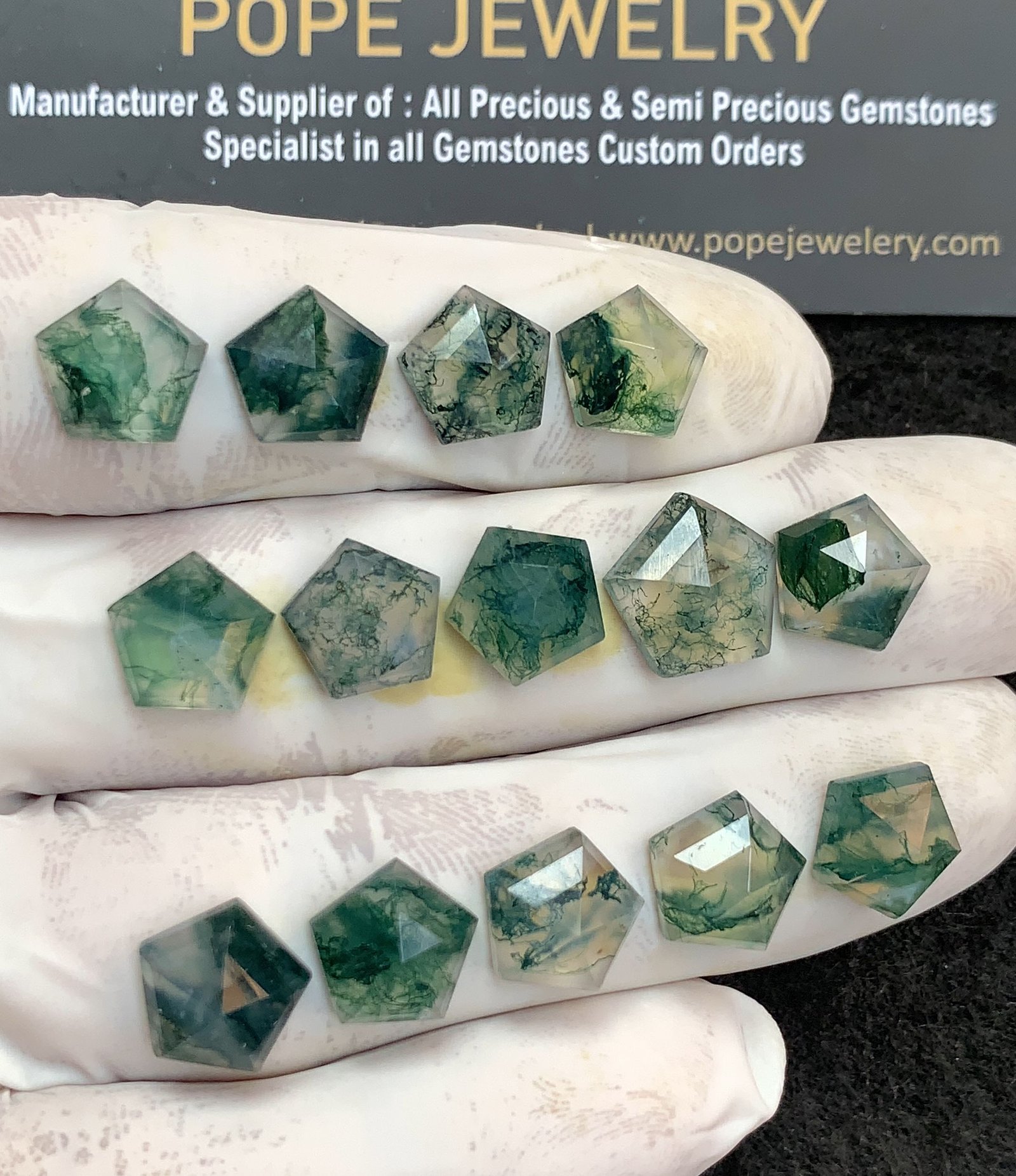 Natural Moss Agate Gemstone Step Cut Hexagon Shape Cabochon High Quality Loose Gemstones For Jewelry Making 10-12 MM Size 14 Pcs V4366