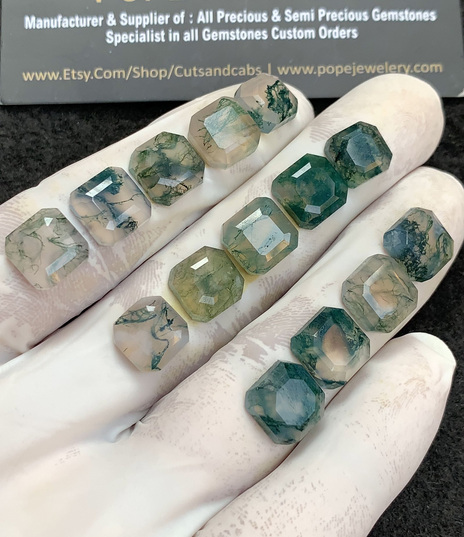 Natural Moss Agate Gemstone Step Cut Cushion Shape Cabochon High Quality Loose Gemstones For Jewelry Making 9-10 MM Size 14 Pcs V4367 - Image 2