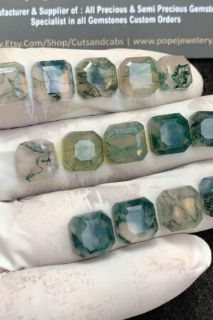 Natural Moss Agate Gemstone Step Cut Cushion Shape Cabochon High Quality Loose Gemstones For Jewelry Making 9-10 MM Size 14 Pcs V4367