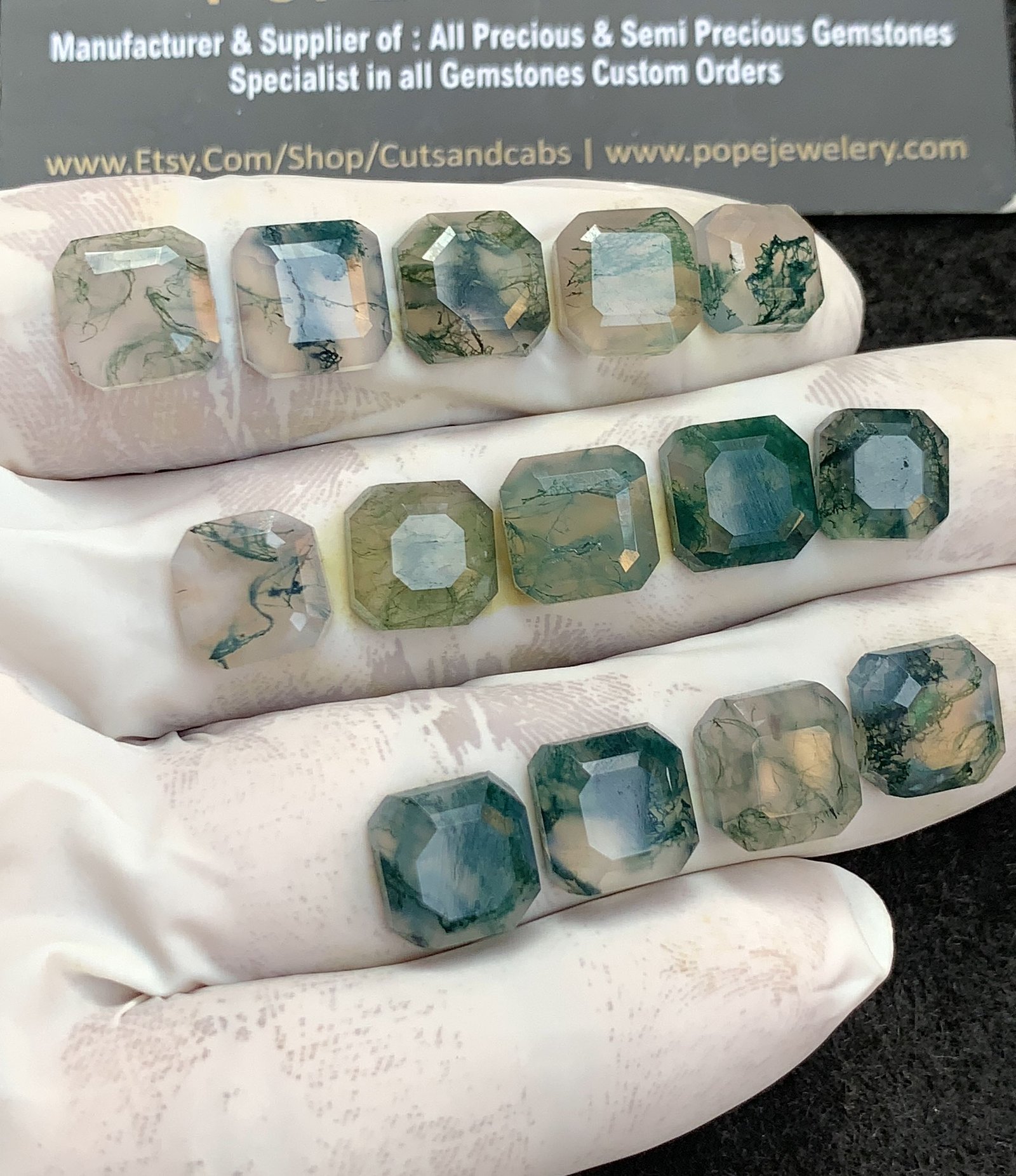 Natural Moss Agate Gemstone Step Cut Cushion Shape Cabochon High Quality Loose Gemstones For Jewelry Making 9-10 MM Size 14 Pcs V4367