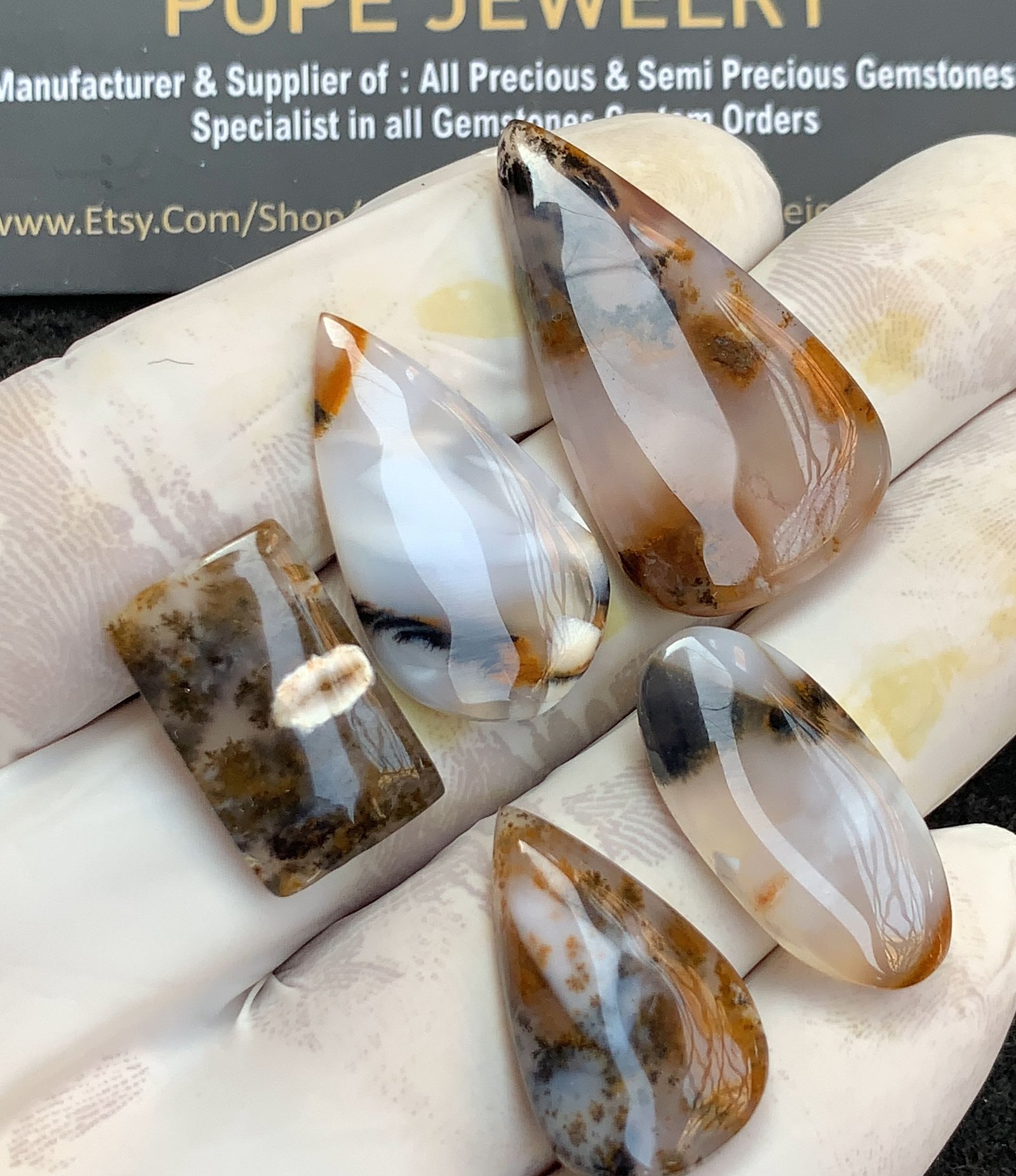 Natural Turkish Agate Gemstone Smooth Mix Shape Cabochon High Quality Loose Gemstones For Jewelry Making 20-35 MM Size 5 Pcs V4368 - Image 2