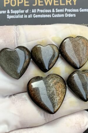 Natural Golden Obsidian Gemstone Smooth Heart Shape Cabochon High Quality Loose Gemstones For Jewelry Making 16-22 MM Size 5 Pcs V4372