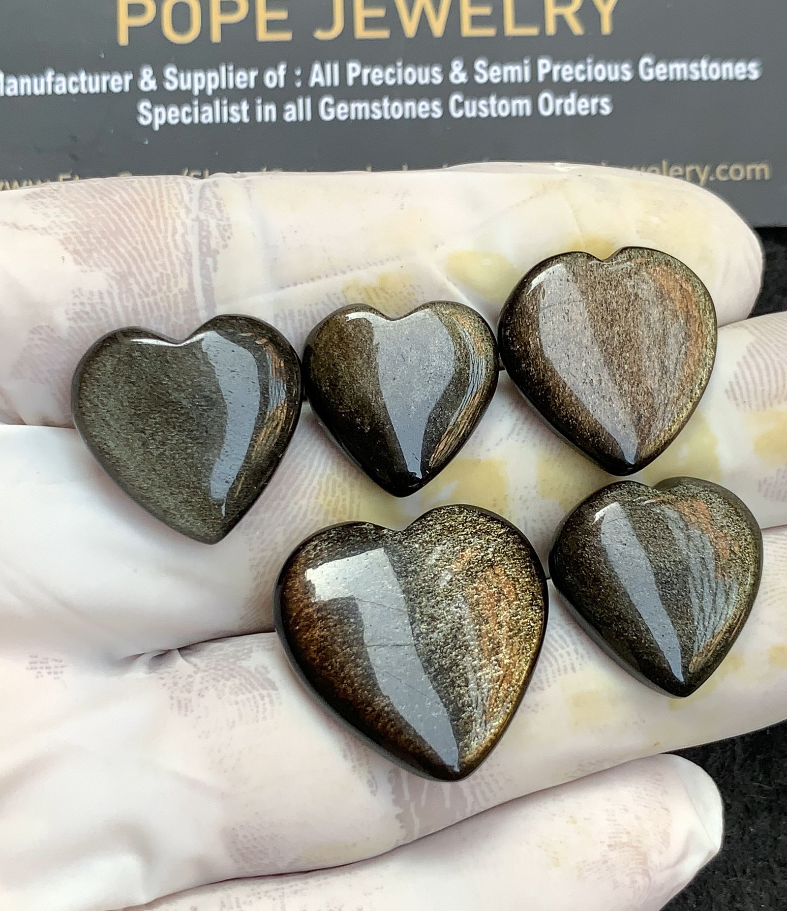 Natural Golden Obsidian Gemstone Smooth Heart Shape Cabochon High Quality Loose Gemstones For Jewelry Making 16-22 MM Size 5 Pcs V4372
