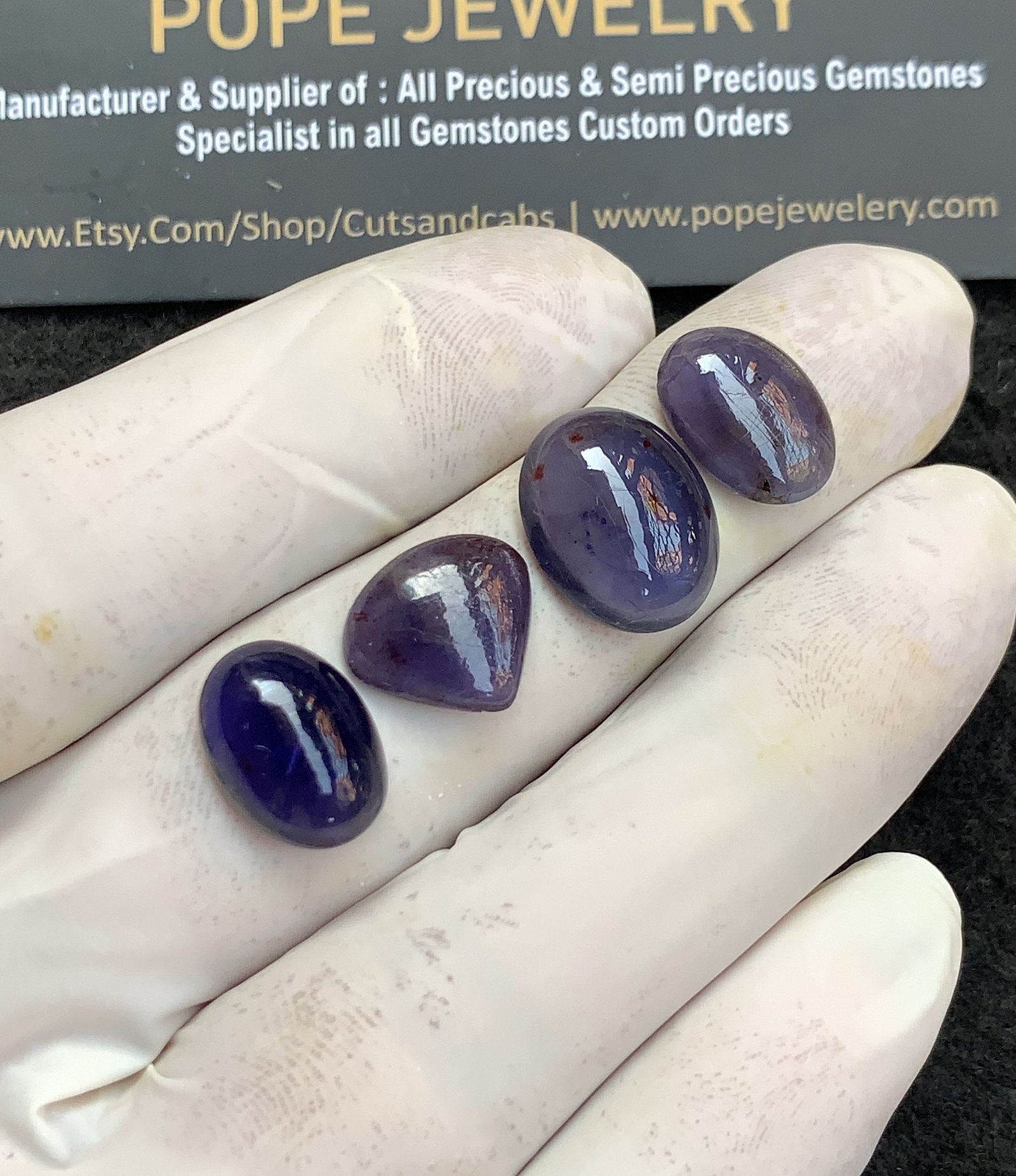 Natural Iolite Gemstone Smooth Mix Shape Cabochon High Quality Loose Gemstones For Jewelry Making12-15 MM Size 4 Pcs V4377 - Image 3