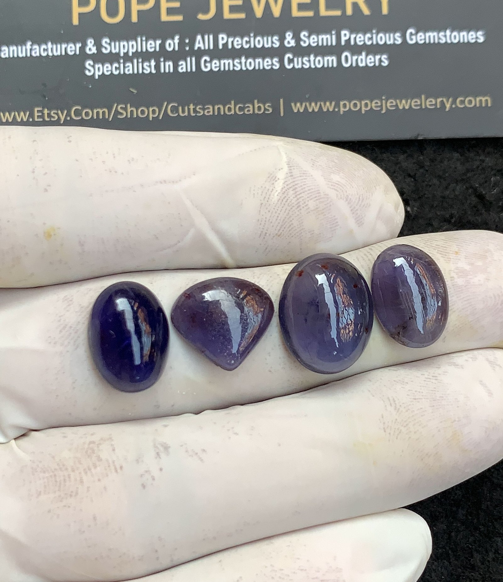 Natural Iolite Gemstone Smooth Mix Shape Cabochon High Quality Loose Gemstones For Jewelry Making12-15 MM Size 4 Pcs V4377