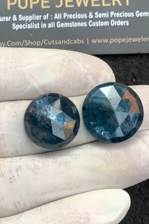 Natural Teal Green Kyanite Gemstone Rose Cut Round Shape Cabochon High Quality Loose Gemstones For Jewelry Making 18-20 MM Size 2 Pcs V4378