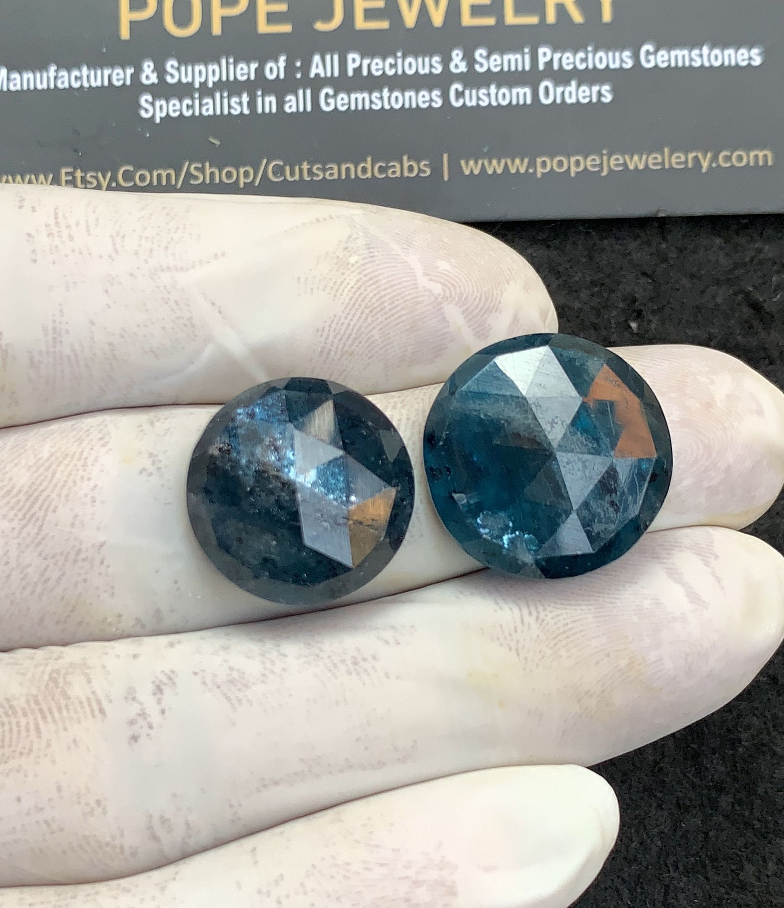 Natural Teal Green Kyanite Gemstone Rose Cut Round Shape Cabochon High Quality Loose Gemstones For Jewelry Making 18-20 MM Size 2 Pcs V4378