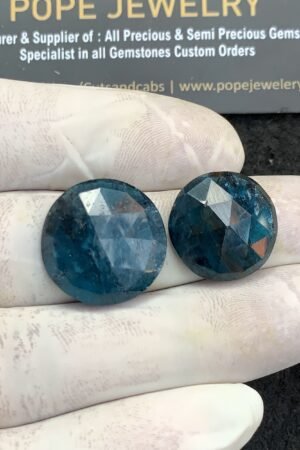 Natural Teal Green Kyanite Gemstone Rose Cut Round Shape Cabochon High Quality Loose Gemstones For Jewelry Making 17-20 MM Size 2 Pcs V4379