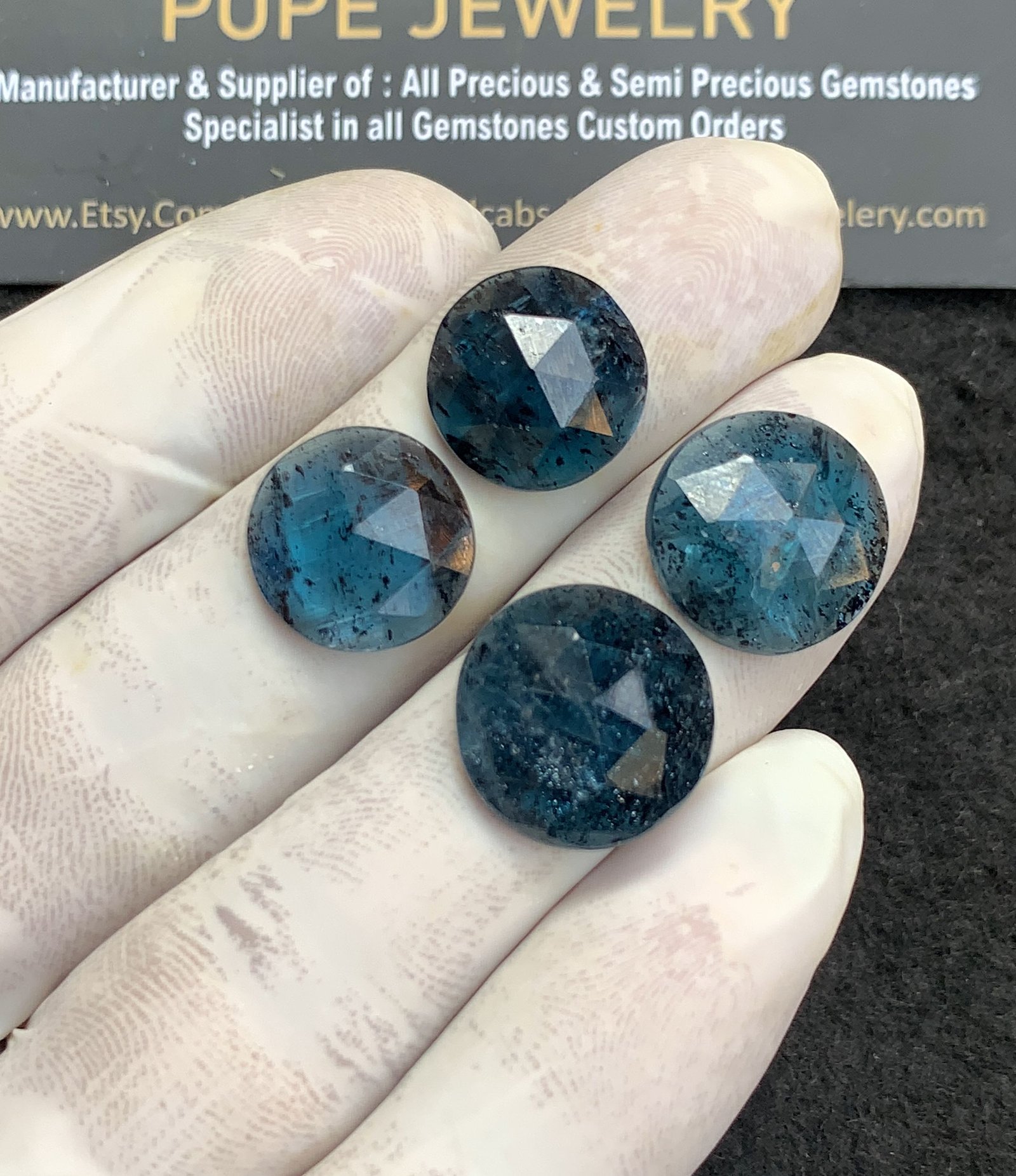 Natural Teal Green Kyanite Gemstone Rose Cut Round Shape Cabochon High Quality Loose Gemstones For Jewelry Making 14-16 MM Size 4 Pcs V4380 - Image 2