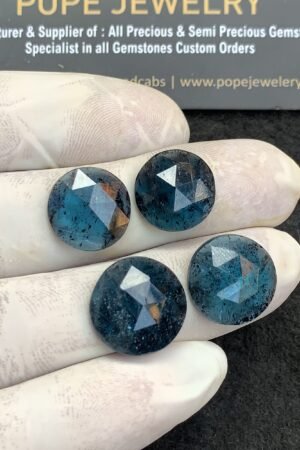 Natural Teal Green Kyanite Gemstone Rose Cut Round Shape Cabochon High Quality Loose Gemstones For Jewelry Making 14-16 MM Size 4 Pcs V4380