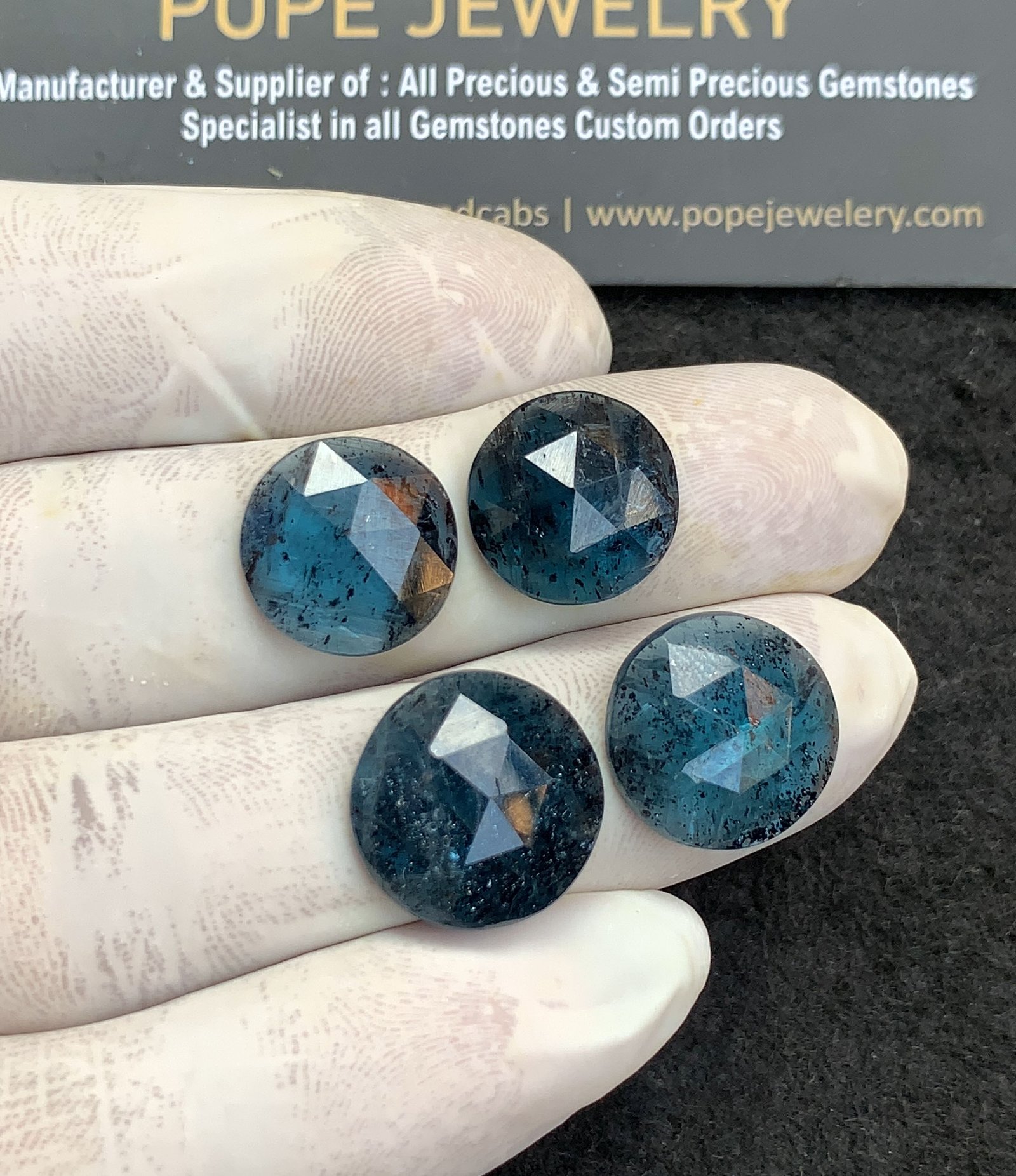 Natural Teal Green Kyanite Gemstone Rose Cut Round Shape Cabochon High Quality Loose Gemstones For Jewelry Making 14-16 MM Size 4 Pcs V4380