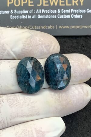 Natural Teal Green Kyanite Gemstone Rose Cut Oval Shape Cabochon High Quality Loose Gemstones For Jewelry Making 20x15 MM Size 2 Pcs V4382