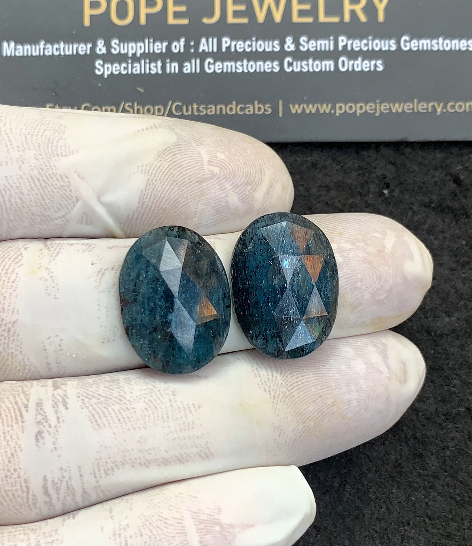 Natural Teal Green Kyanite Gemstone Rose Cut Oval Shape Cabochon High Quality Loose Gemstones For Jewelry Making 20x15 MM Size 2 Pcs V4382