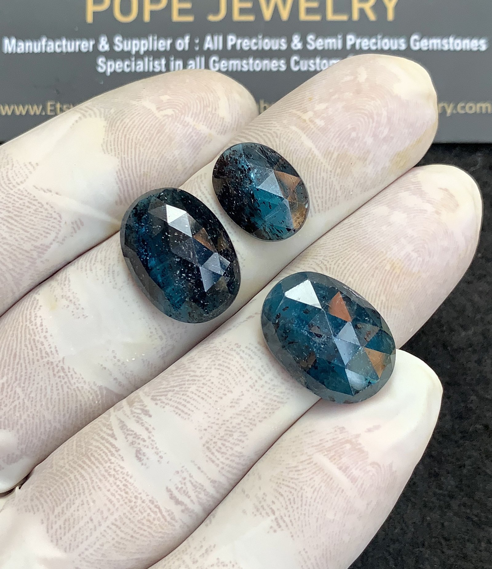 Natural Teal Green Kyanite Gemstone Rose Cut Oval Shape Cabochon High Quality Loose Gemstones For Jewelry Making 14-18 MM Size 3 Pcs V4383 - Image 2