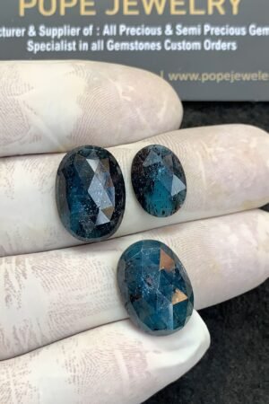 Natural Teal Green Kyanite Gemstone Rose Cut Oval Shape Cabochon High Quality Loose Gemstones For Jewelry Making 14-18 MM Size 3 Pcs V4383