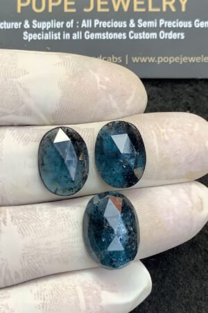 Natural Teal Green Kyanite Gemstone Rose Cut Oval Shape Cabochon High Quality Loose Gemstones For Jewelry Making 16-17 MM Size 3 Pcs V4384