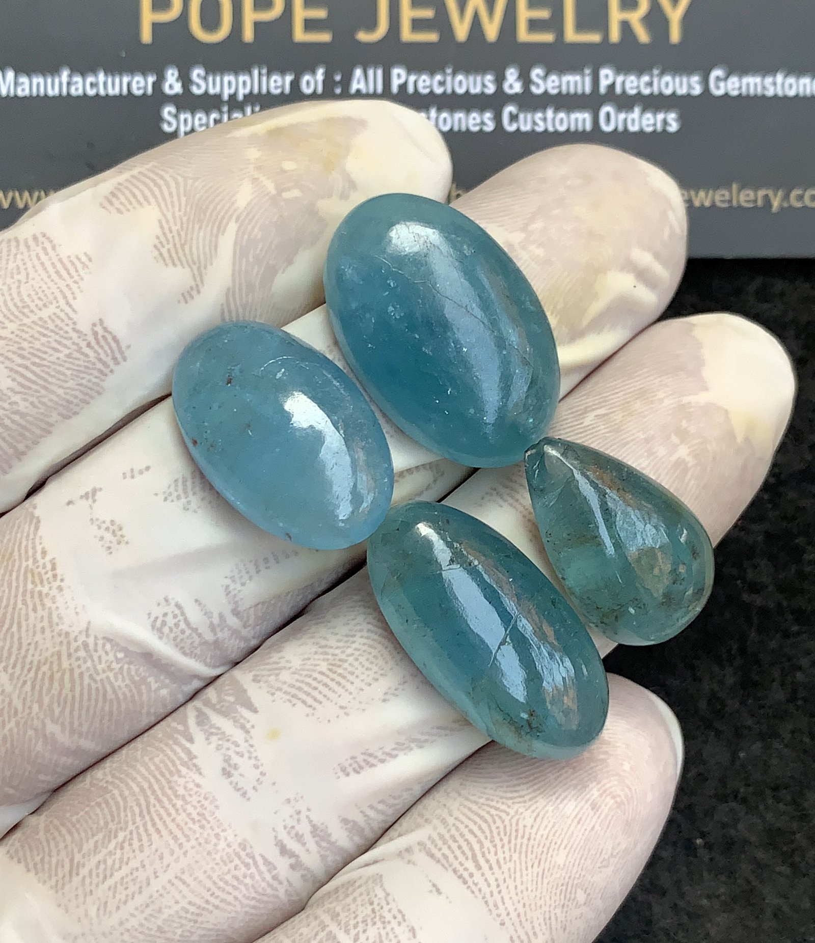 Natural Aquamarine Gemstone Smooth Mix Shape Cabochon High Quality Loose Gemstones For Jewelry Making 19-23 MM Size 4 Pcs V4386 - Image 2