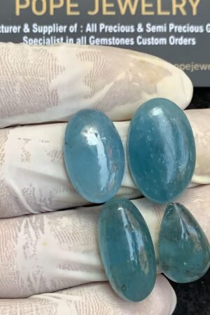 Natural Aquamarine Gemstone Smooth Mix Shape Cabochon High Quality Loose Gemstones For Jewelry Making 19-23 MM Size 4 Pcs V4386